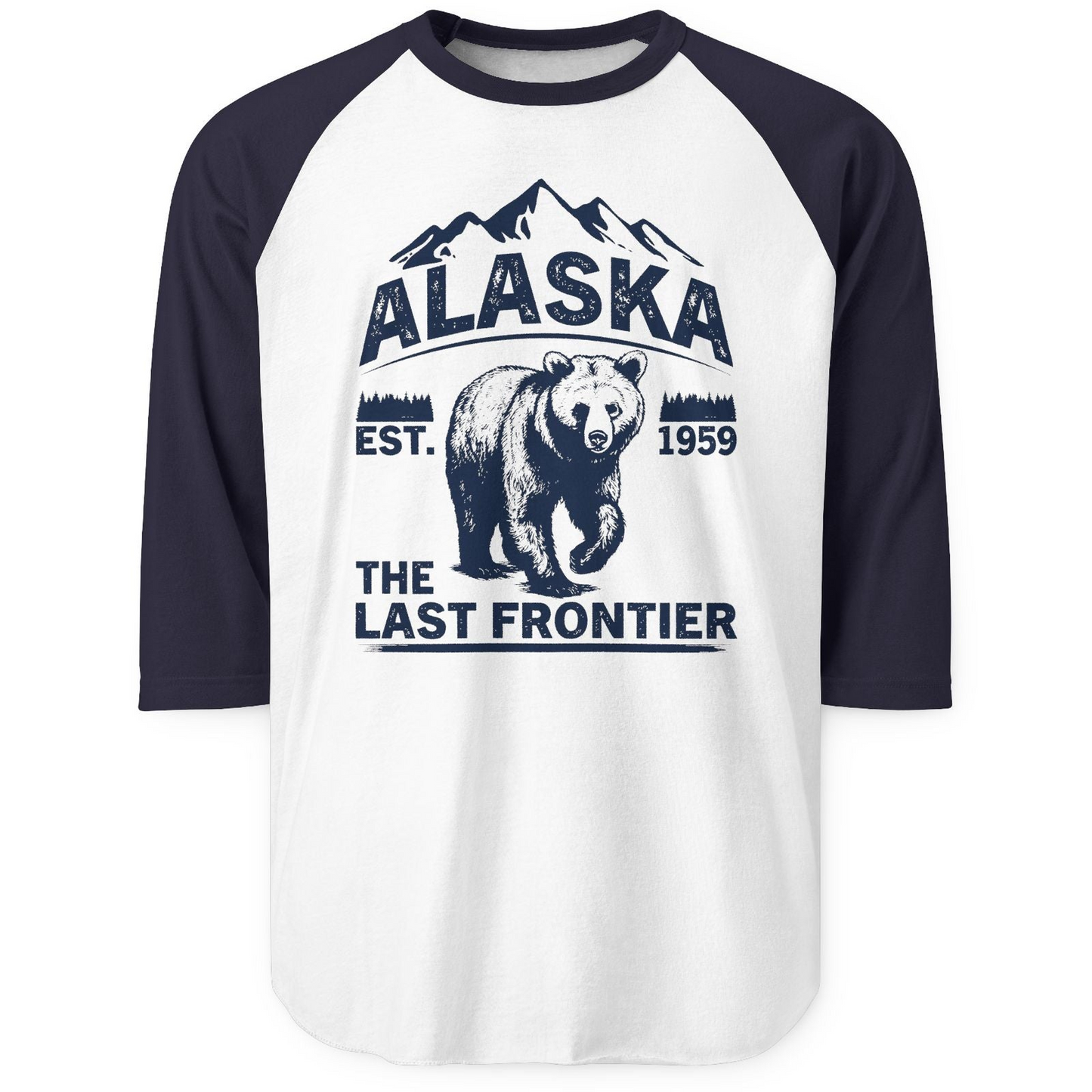 Alaska Bear Shirt 3/4 Sleeve Raglan Shirt – White/Navy – Alaska Cruise Shirts
