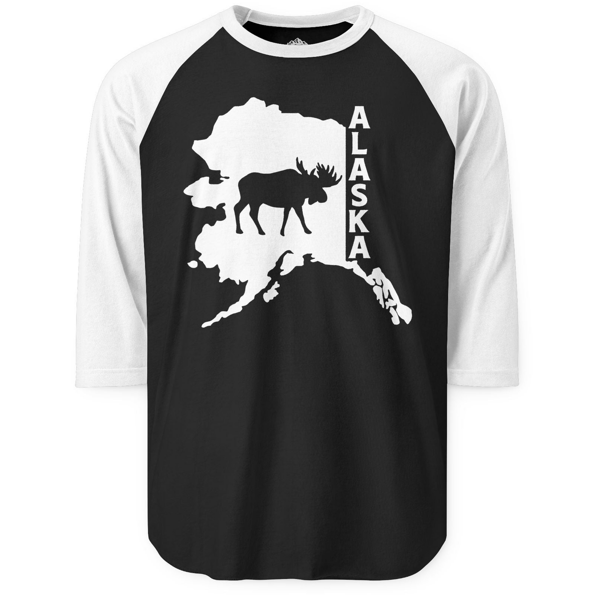 Alaska Moose Silhouette Shirt 3/4 Sleeve Raglan Shirt – Black/White – Alaska Cruise Shirts