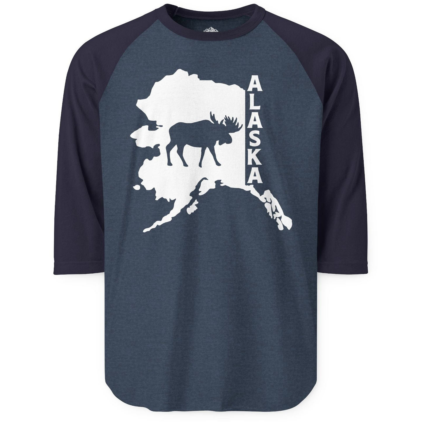 Alaska Moose Silhouette Shirt 3/4 Sleeve Raglan Shirt – Heather Denim/Navy – Alaska Cruise Shirts