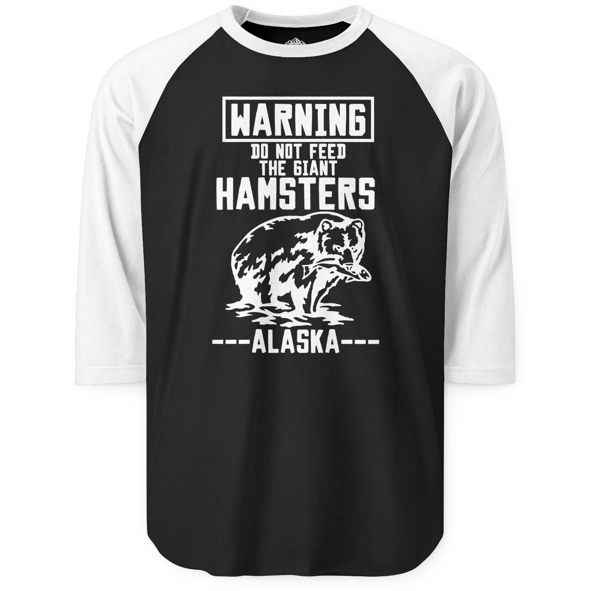 Funny Alaska Bear Warning Sign Shirt 3/4 Sleeve Raglan Shirt – Black/White – Alaska Cruise Shirts