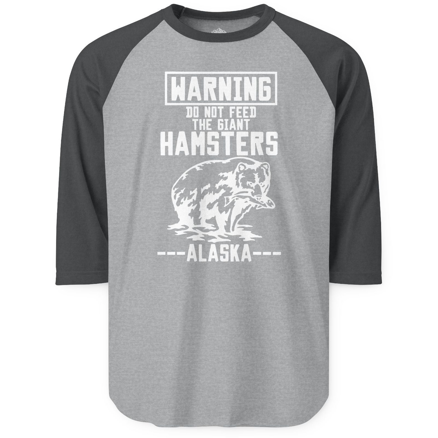 Funny Alaska Bear Warning Sign Shirt 3/4 Sleeve Raglan Shirt – Heather Grey/Heather Charcoal – Alaska Cruise Shirts