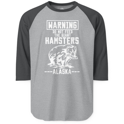 Funny Alaska Bear Warning Sign Shirt 3/4 Sleeve Raglan Shirt – Heather Grey/Heather Charcoal – Alaska Cruise Shirts