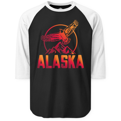 Alaska Eagle Mountains Graphic Shirt 3/4 Sleeve Raglan Shirt – Black/White – Alaska Cruise Shirts