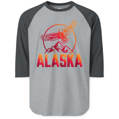 Alaska Eagle Mountains Graphic Shirt 3/4 Sleeve Raglan Shirt – Heather Grey/Heather Charcoal – Alaska Cruise Shirts