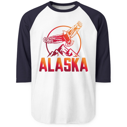 Alaska Eagle Mountains Graphic Shirt 3/4 Sleeve Raglan Shirt – White/Navy – Alaska Cruise Shirts