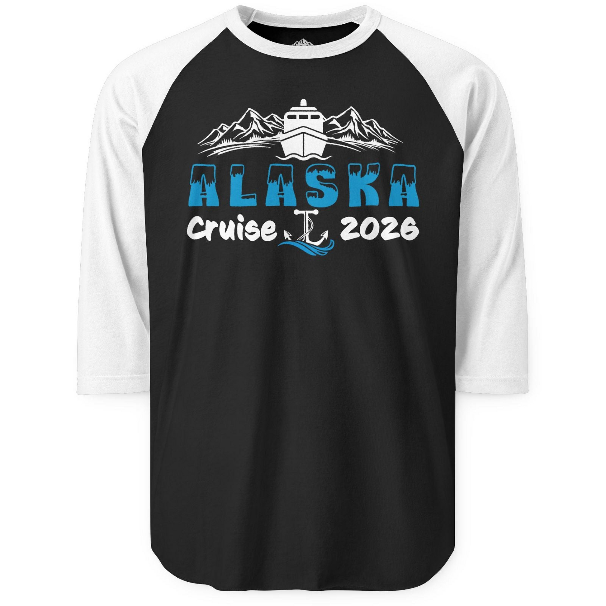 Alaska Cruise 2026 Shirt 3/4 Sleeve Raglan Shirt – Black/White – Alaska Cruise Shirts