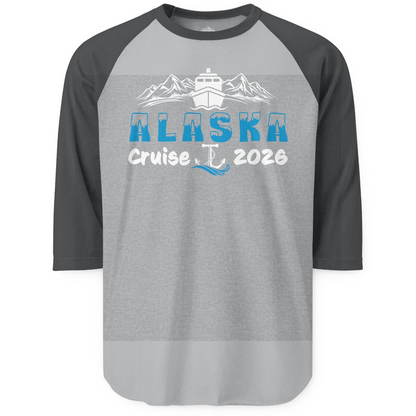 Alaska Cruise 2026 Shirt 3/4 Sleeve Raglan Shirt – Heather Grey/Heather Charcoal – Alaska Cruise Shirts