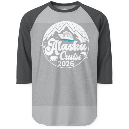 Alaska Cruise 2026 Shirt 3/4 Sleeve Raglan Shirt – Heather Grey/Heather Charcoal – Alaska Cruise Shirts