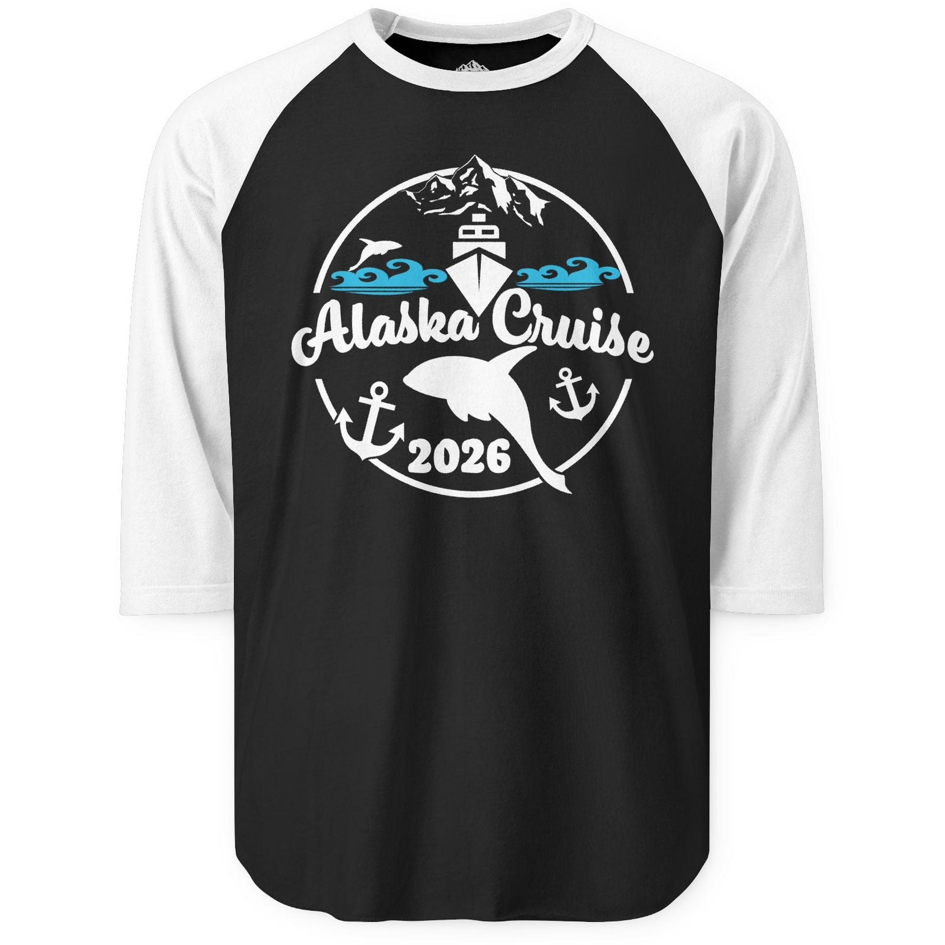 Alaska Cruise 2026 Shirt 3/4 Sleeve Raglan Shirt – Black/White – Alaska Cruise Shirts