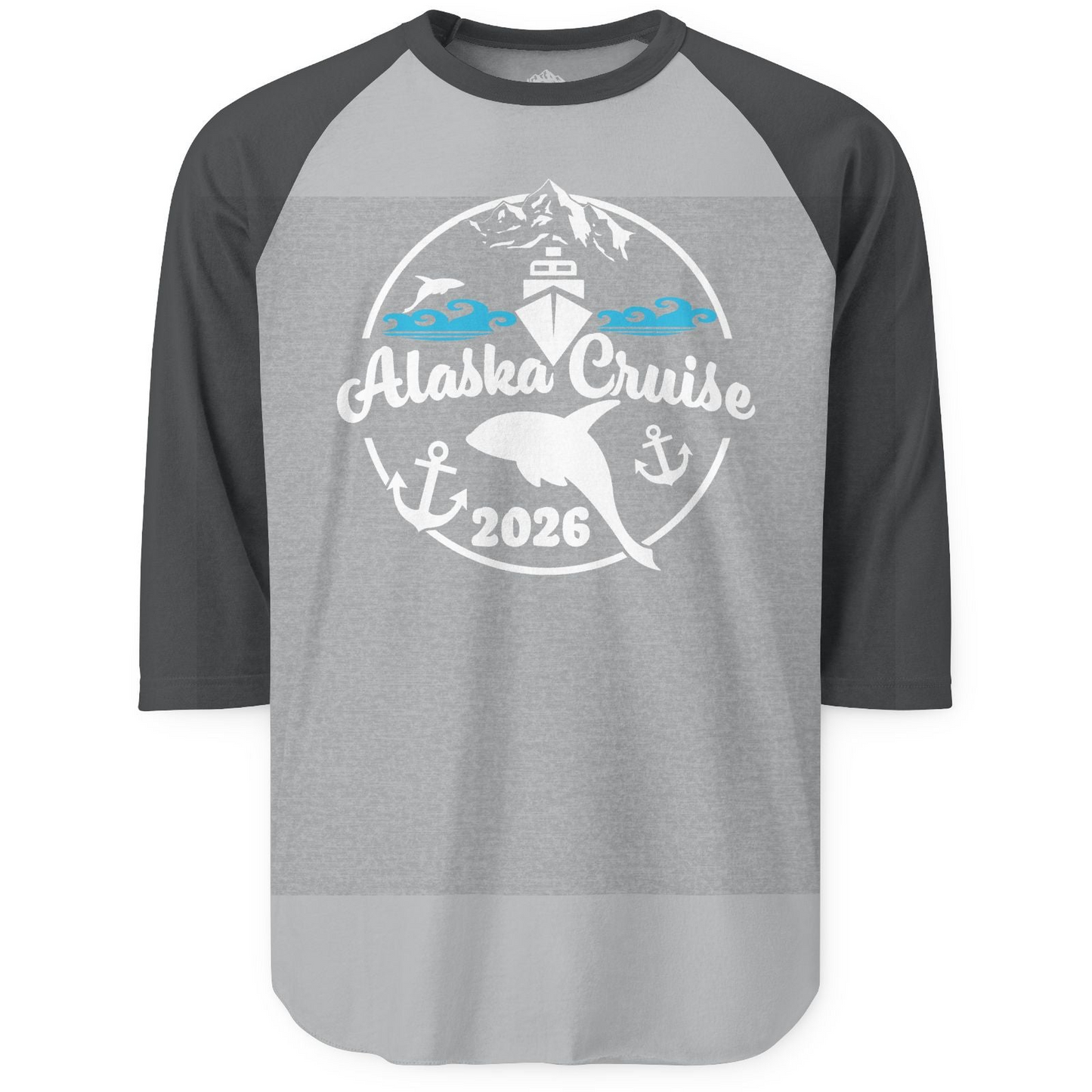 Alaska Cruise 2026 Shirt 3/4 Sleeve Raglan Shirt – Heather Grey/Heather Charcoal – Alaska Cruise Shirts