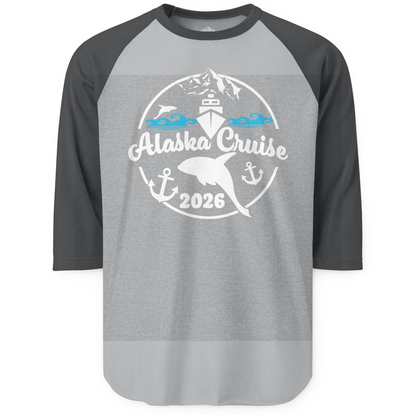 Alaska Cruise 2026 Shirt 3/4 Sleeve Raglan Shirt – Heather Grey/Heather Charcoal – Alaska Cruise Shirts