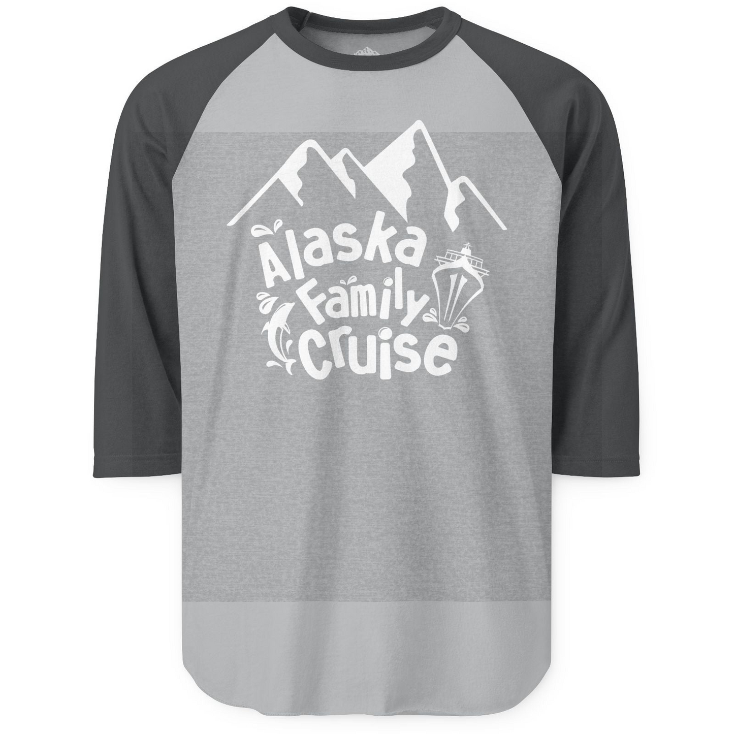 Alaska Family Cruise Adventure Shirt 3/4 Sleeve Raglan Shirt – Heather Grey/Heather Charcoal – Alaska Cruise Shirts
