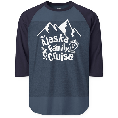 Alaska Family Cruise Adventure Shirt 3/4 Sleeve Raglan Shirt – Heather Denim/Navy – Alaska Cruise Shirts