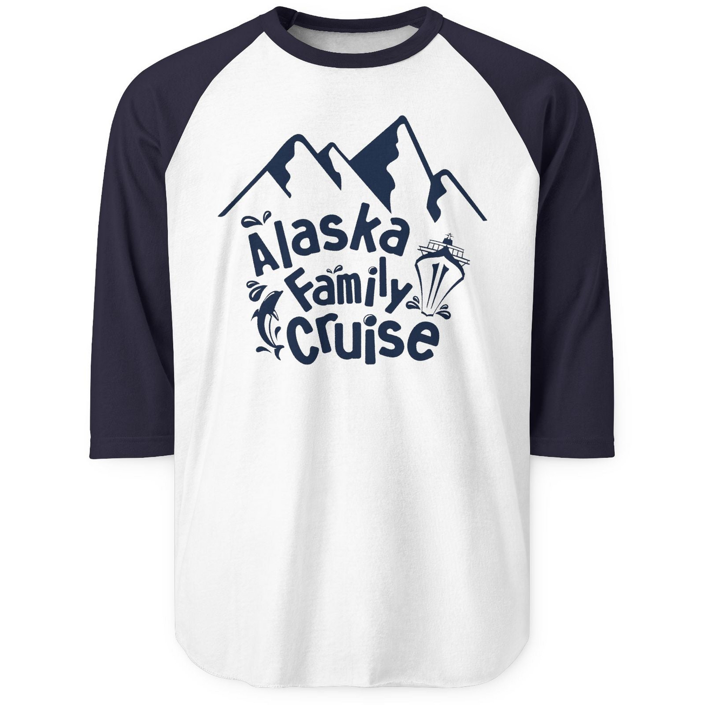 Alaska Family Cruise Adventure Shirt 3/4 Sleeve Raglan Shirt – White/Navy – Alaska Cruise Shirts