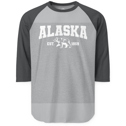 Vintage Alaska Bear Shirt 3/4 Sleeve Raglan Shirt – Heather Grey/Heather Charcoal – Alaska Cruise Shirts