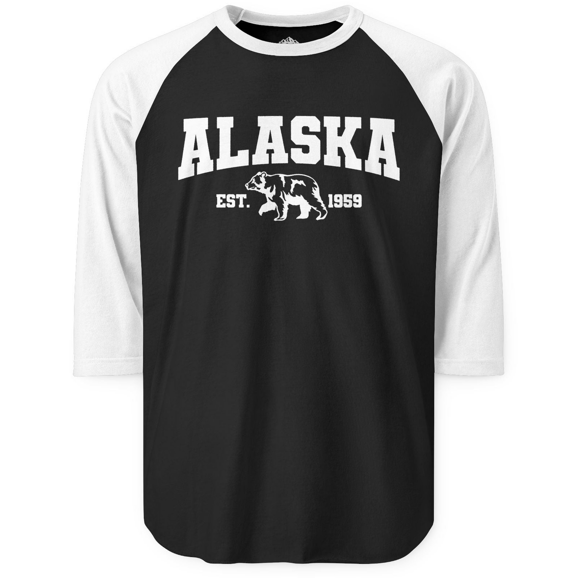 Vintage Alaska Bear Shirt 3/4 Sleeve Raglan Shirt – Black/White – Alaska Cruise Shirts