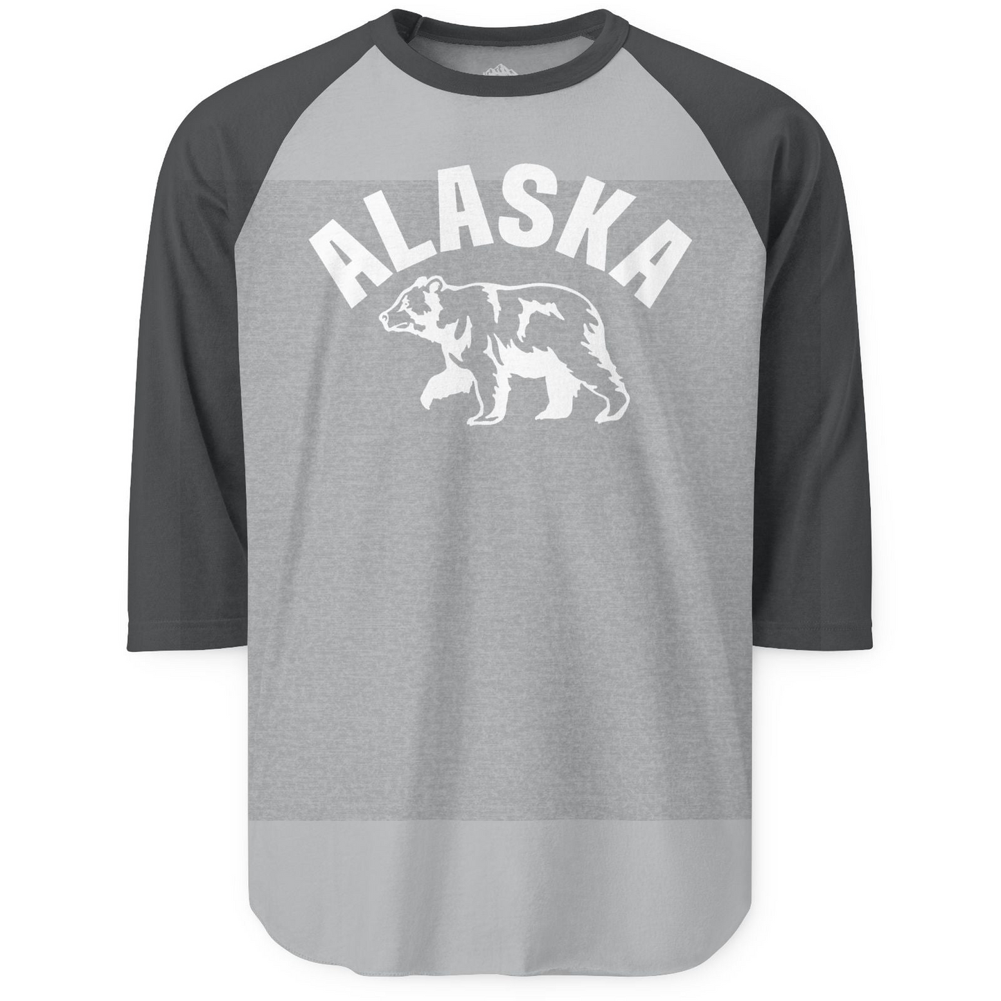 Alaska Bear Silhouette Wildlife Shirt 3/4 Sleeve Raglan Shirt – Heather Grey/Heather Charcoal – Alaska Cruise Shirts