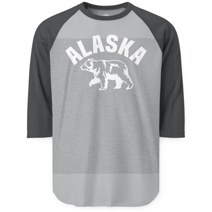 Alaska Bear Silhouette Wildlife Shirt 3/4 Sleeve Raglan Shirt – Heather Grey/Heather Charcoal – Alaska Cruise Shirts