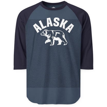 Alaska Bear Silhouette Wildlife Shirt 3/4 Sleeve Raglan Shirt – Heather Denim/Navy – Alaska Cruise Shirts