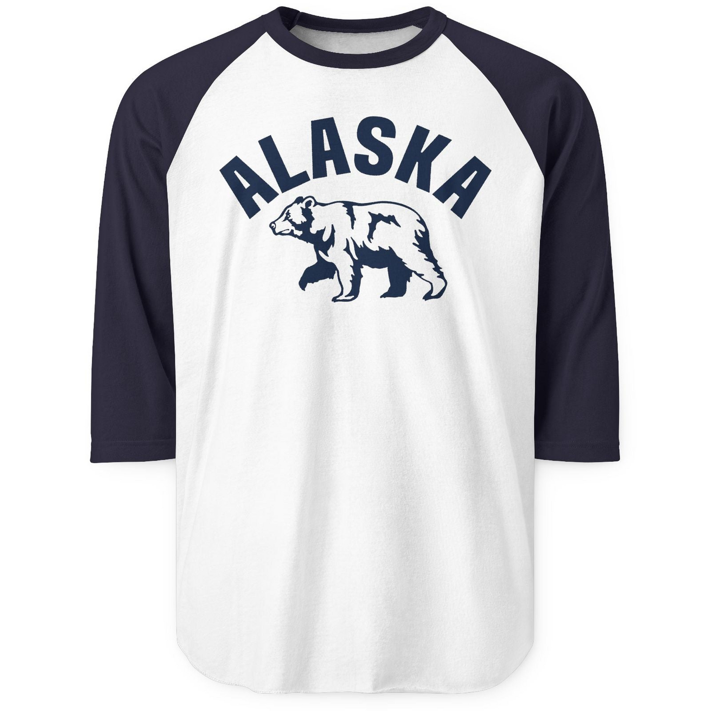 Alaska Bear Silhouette Wildlife Shirt 3/4 Sleeve Raglan Shirt – White/Navy – Alaska Cruise Shirts