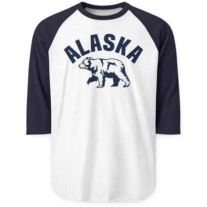 Alaska Bear Silhouette Wildlife Shirt 3/4 Sleeve Raglan Shirt – White/Navy – Alaska Cruise Shirts