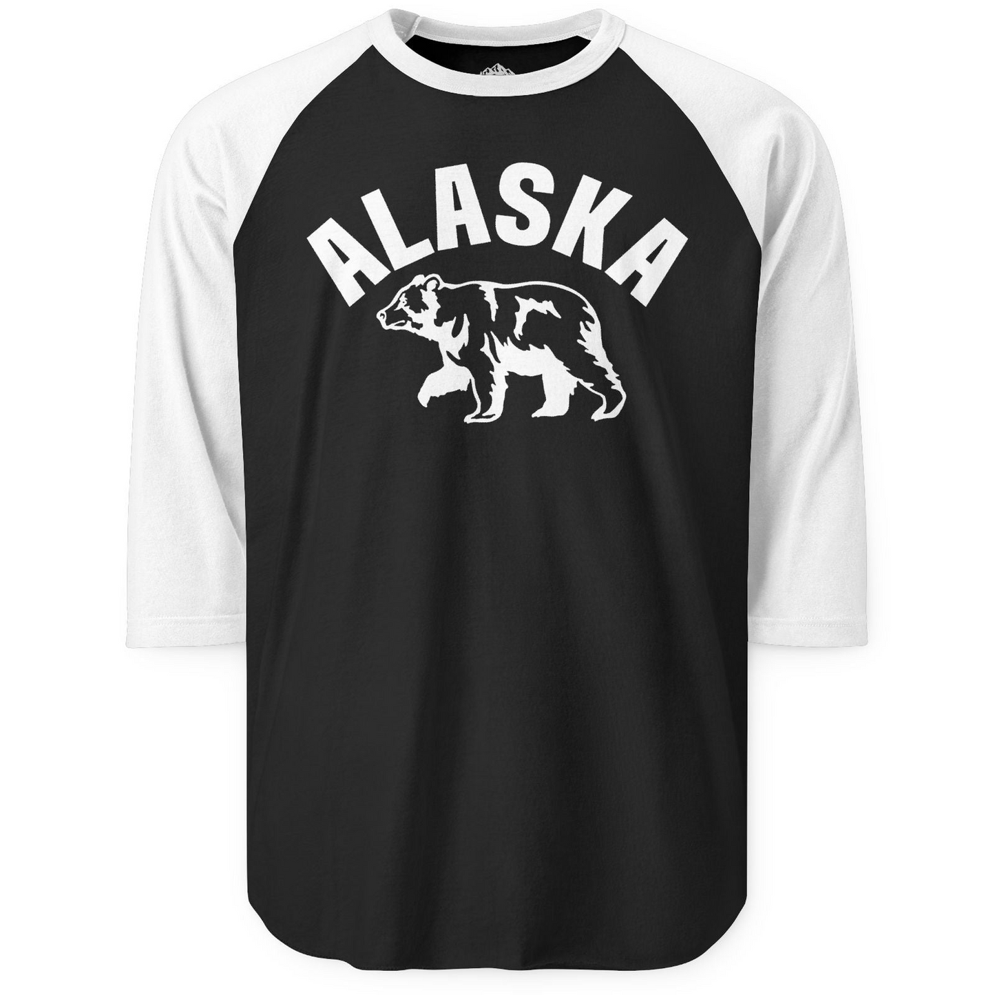 Alaska Bear Silhouette Wildlife Shirt 3/4 Sleeve Raglan Shirt – Black/White – Alaska Cruise Shirts