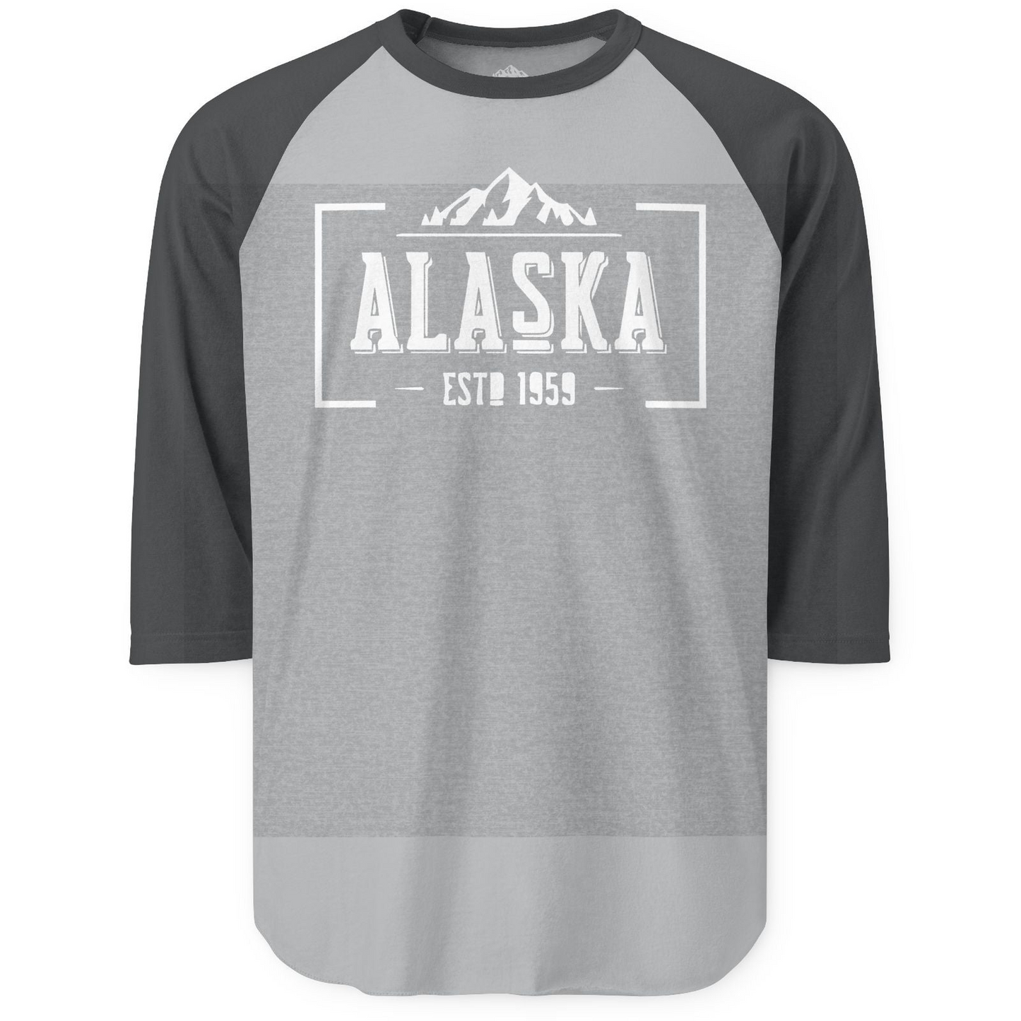 Alaska Mountain Vintage Shirt 3/4 Sleeve Raglan Shirt – Heather Grey/Heather Charcoal – Alaska Cruise Shirts