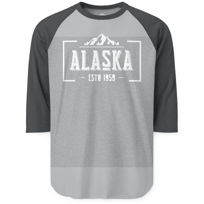 Alaska Mountain Vintage Shirt 3/4 Sleeve Raglan Shirt – Heather Grey/Heather Charcoal – Alaska Cruise Shirts
