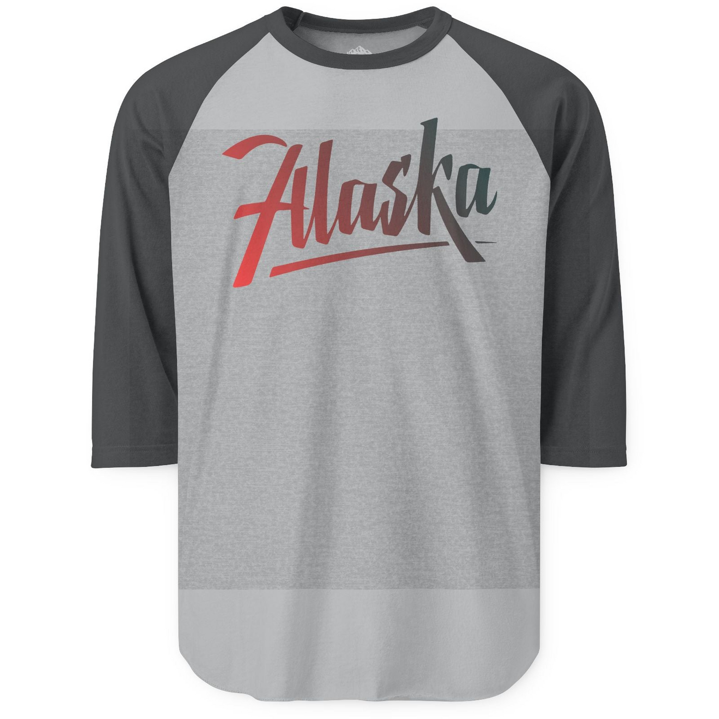 Alaska Script Wordmark Shirt 3/4 Sleeve Raglan Shirt – Heather Grey/Heather Charcoal – Alaska Cruise Shirts