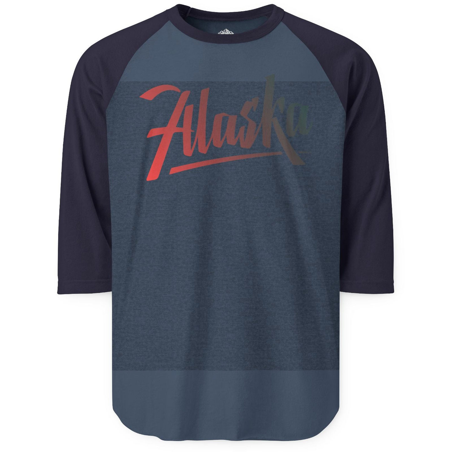 Alaska Script Wordmark Shirt 3/4 Sleeve Raglan Shirt – Heather Denim/Navy – Alaska Cruise Shirts
