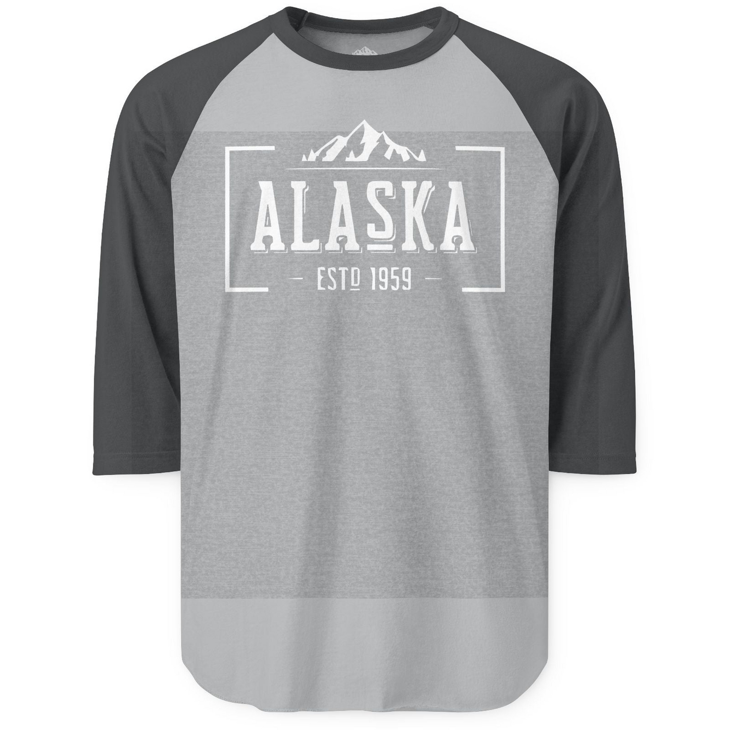 Vintage Alaska Estd 1959 Shirt 3/4 Sleeve Raglan Shirt – Heather Grey/Heather Charcoal – Alaska Cruise Shirts