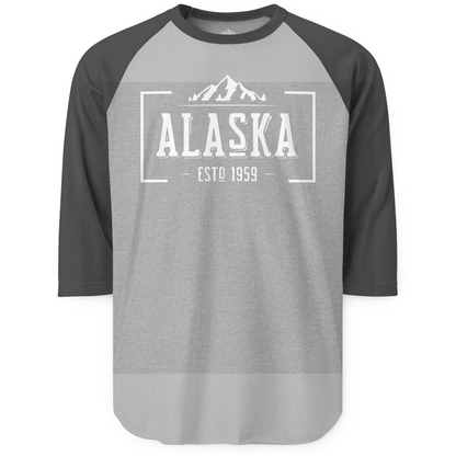 Vintage Alaska Estd 1959 Shirt 3/4 Sleeve Raglan Shirt – Heather Grey/Heather Charcoal – Alaska Cruise Shirts