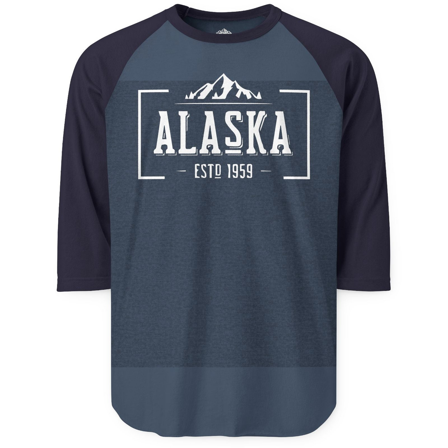 Vintage Alaska Estd 1959 Shirt 3/4 Sleeve Raglan Shirt – Heather Denim/Navy – Alaska Cruise Shirts