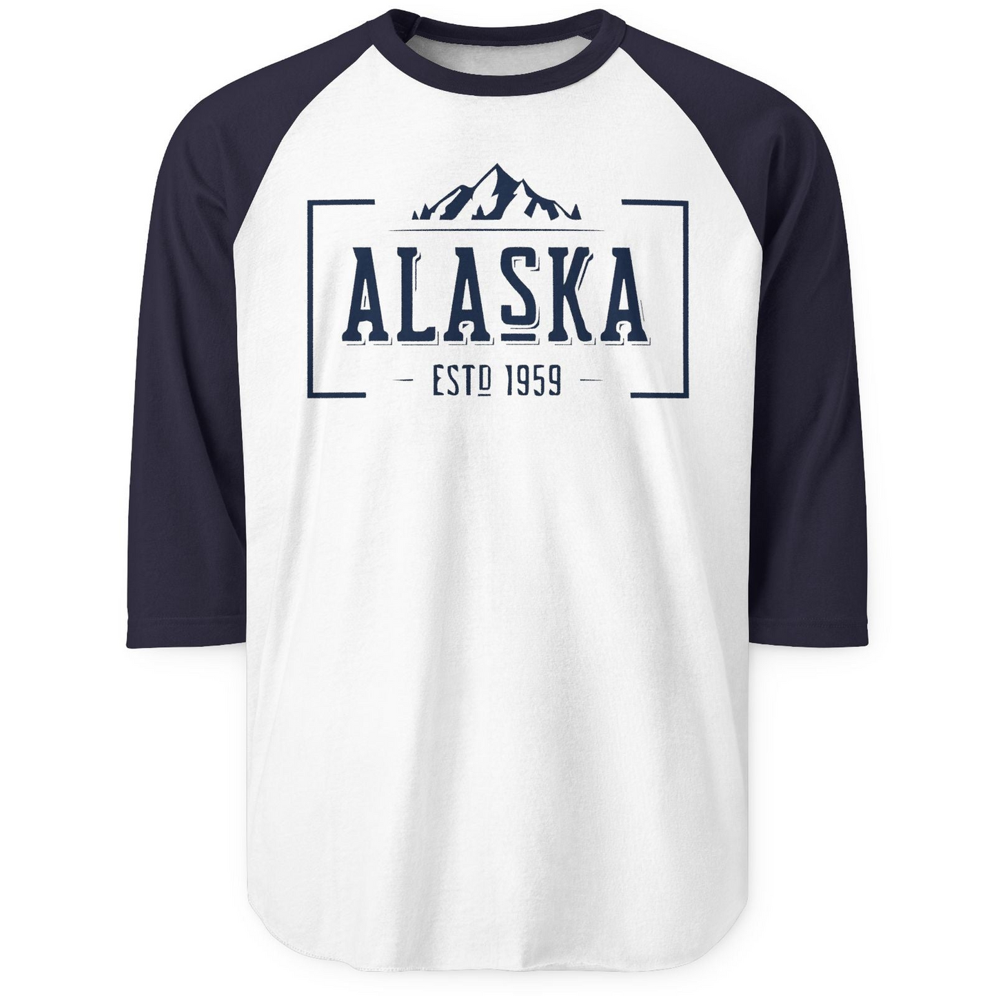 Vintage Alaska Estd 1959 Shirt 3/4 Sleeve Raglan Shirt – White/Navy – Alaska Cruise Shirts