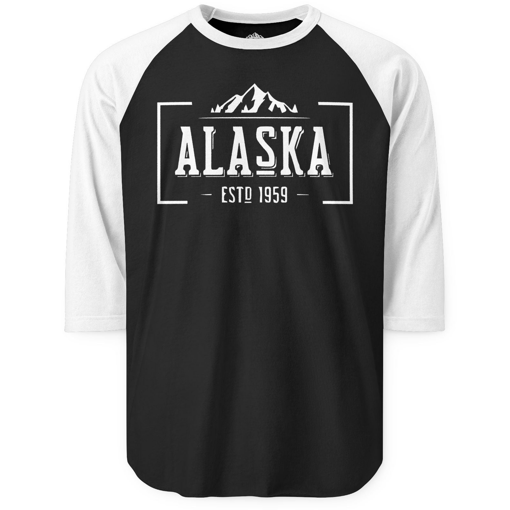 Vintage Alaska Estd 1959 Shirt 3/4 Sleeve Raglan Shirt – Black/White – Alaska Cruise Shirts
