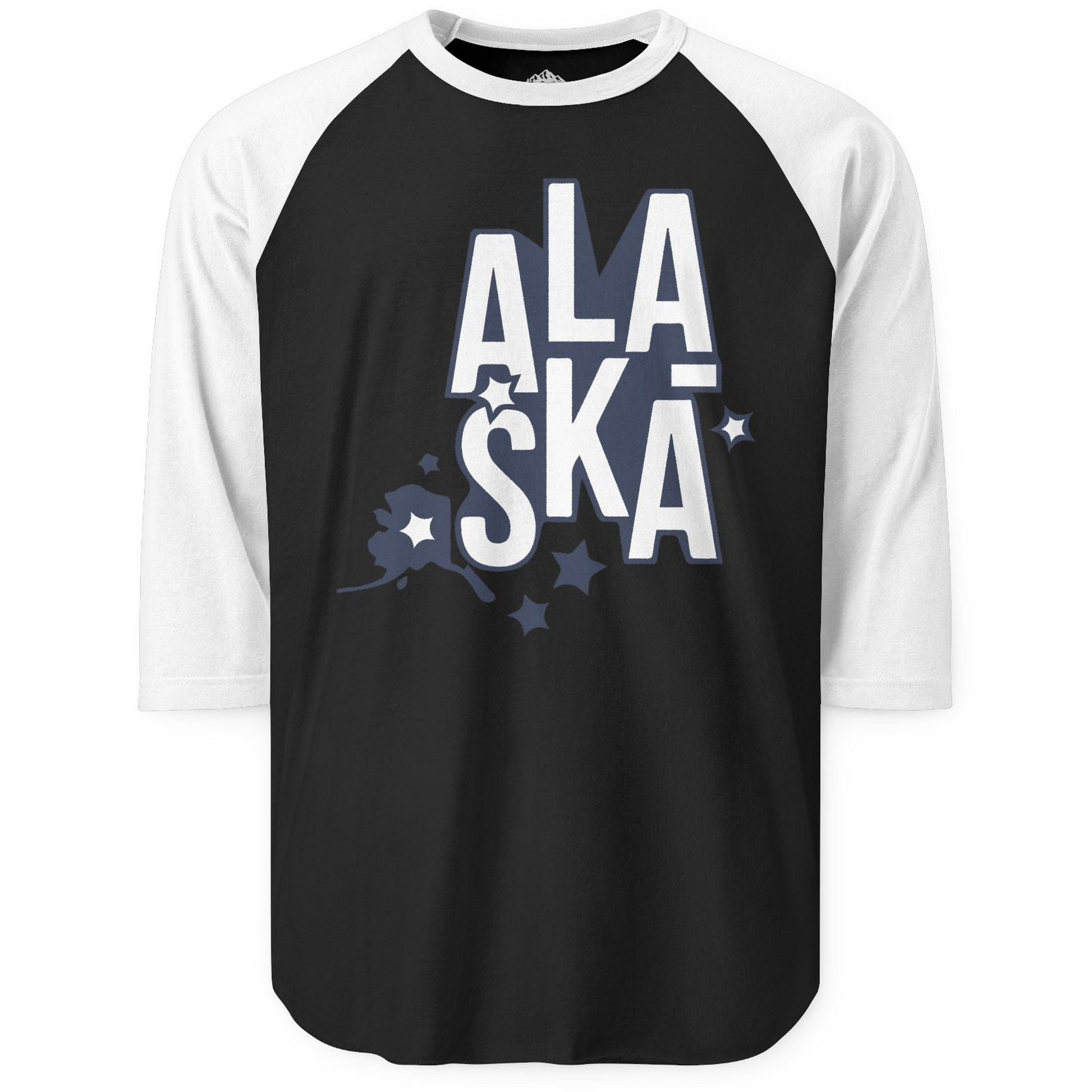 Alaska Stars Bold Typography Shirt 3/4 Sleeve Raglan Shirt – Black/White – Alaska Cruise Shirts
