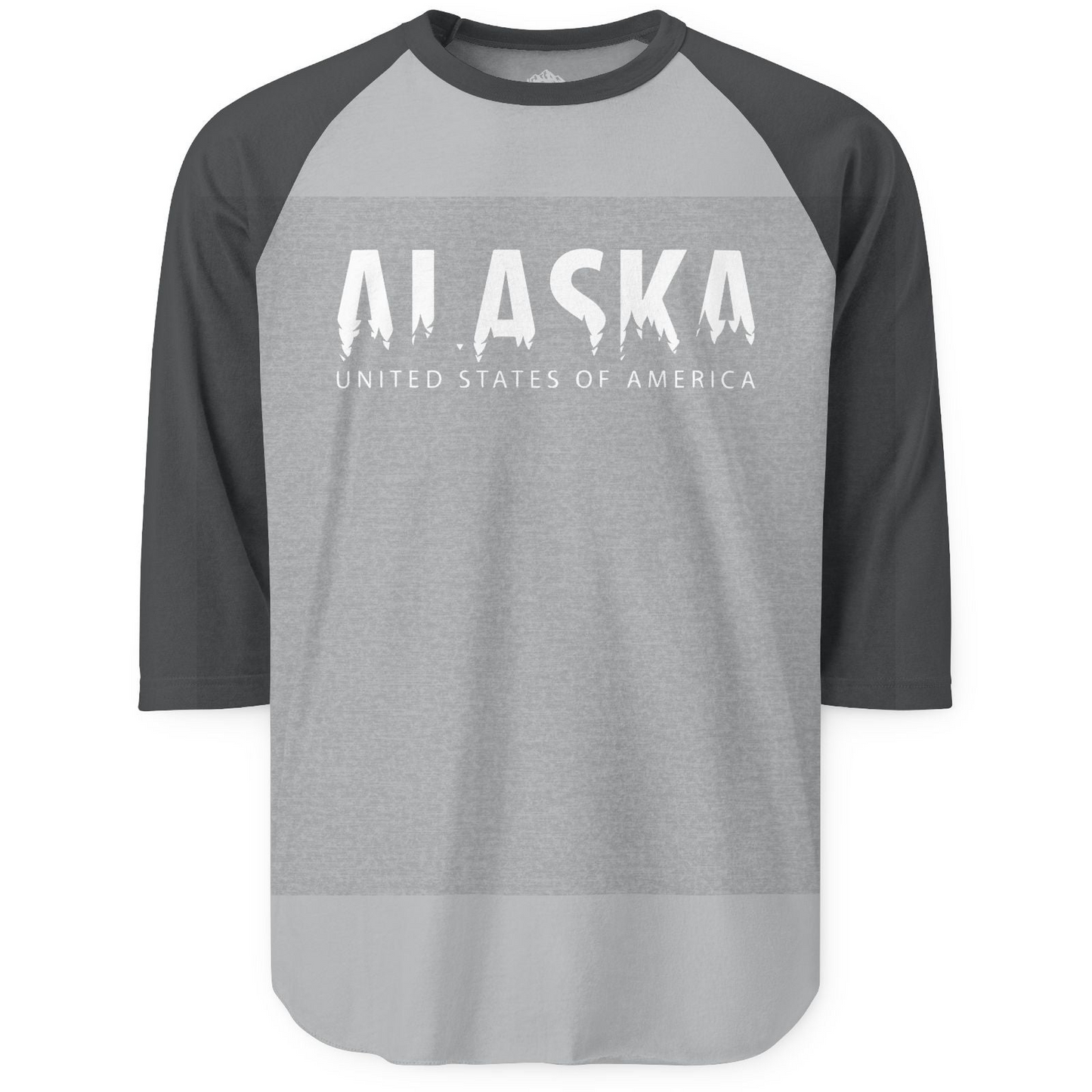 Alaska United States Typography Shirt 3/4 Sleeve Raglan Shirt – Heather Grey/Heather Charcoal – Alaska Cruise Shirts