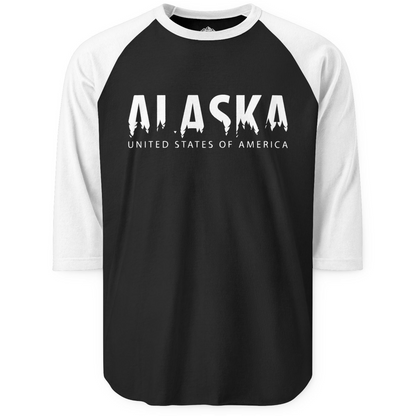 Alaska United States Typography Shirt 3/4 Sleeve Raglan Shirt – Black/White – Alaska Cruise Shirts