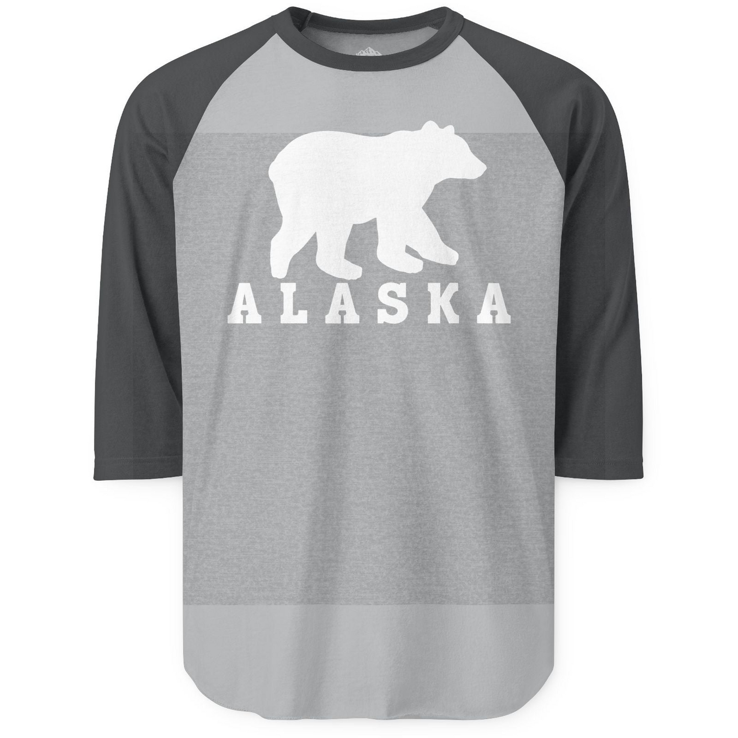 Alaska Bear Silhouette Shirt 3/4 Sleeve Raglan Shirt – Heather Grey/Heather Charcoal – Alaska Cruise Shirts