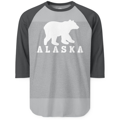 Alaska Bear Silhouette Shirt 3/4 Sleeve Raglan Shirt – Heather Grey/Heather Charcoal – Alaska Cruise Shirts