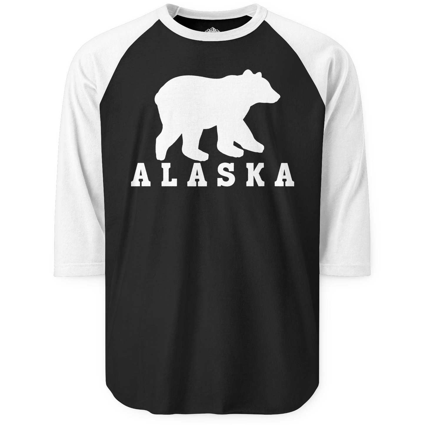 Alaska Bear Silhouette Shirt 3/4 Sleeve Raglan Shirt – Black/White – Alaska Cruise Shirts