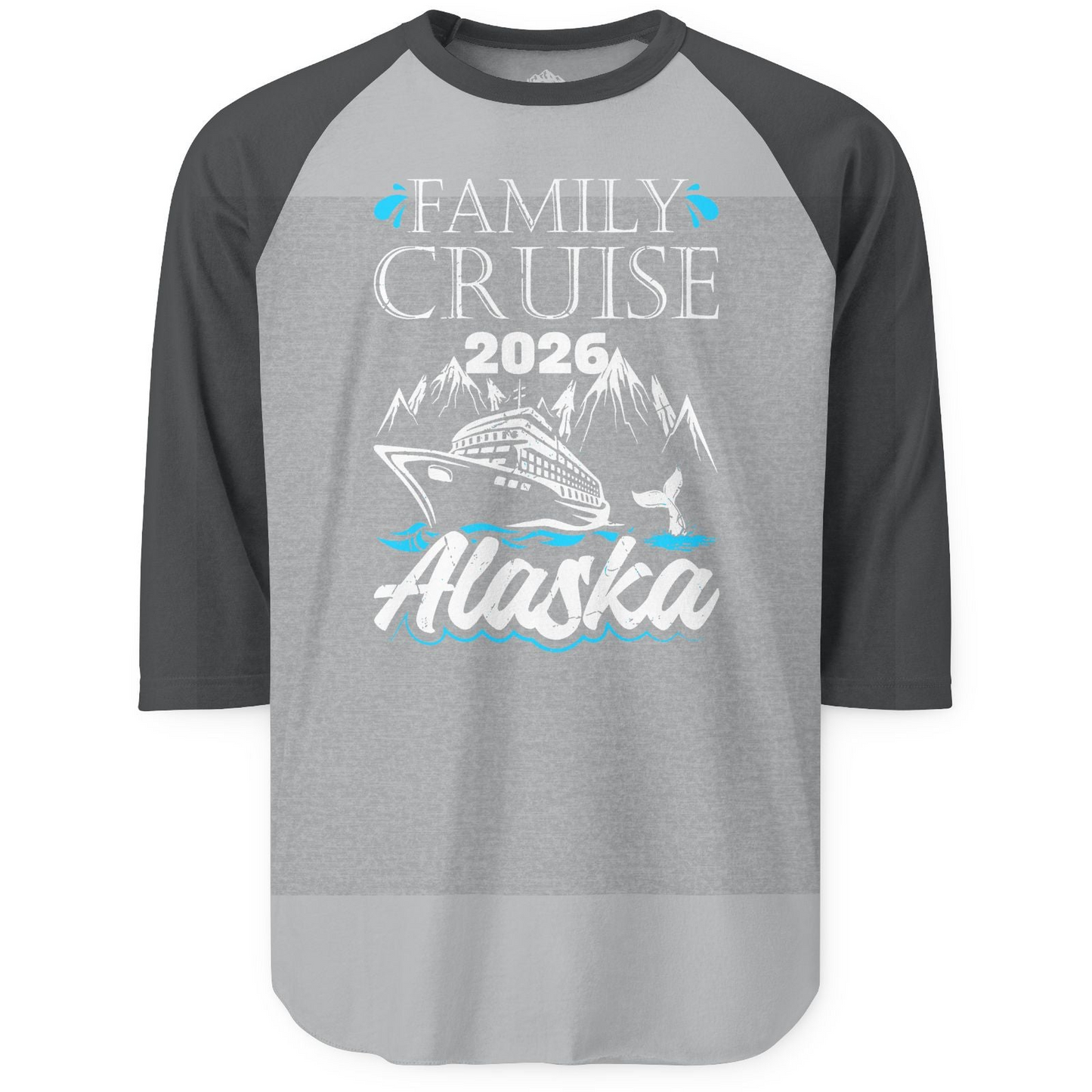 Alaska Family Cruise Shirt 3/4 Sleeve Raglan Shirt – Heather Grey/Heather Charcoal – Alaska Cruise Shirts