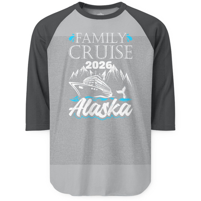 Alaska Family Cruise Shirt 3/4 Sleeve Raglan Shirt – Heather Grey/Heather Charcoal – Alaska Cruise Shirts