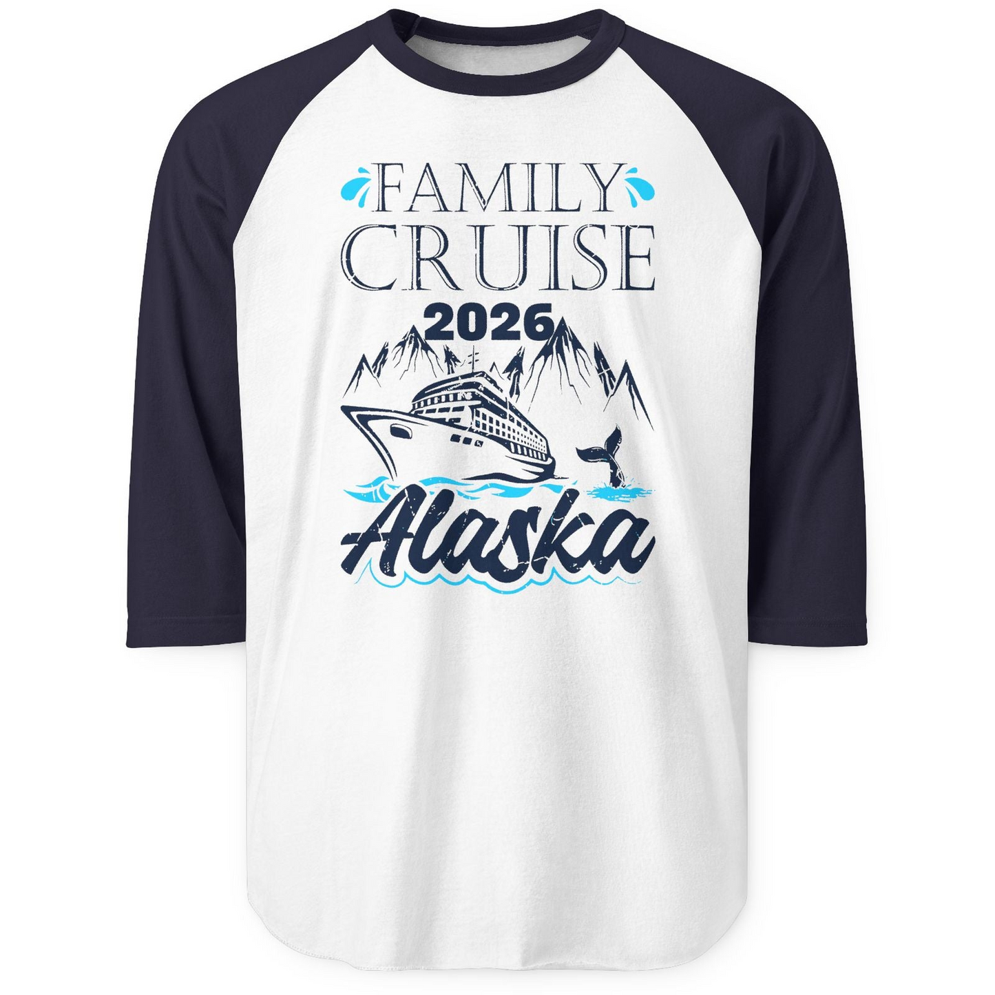 Alaska Family Cruise Shirt 3/4 Sleeve Raglan Shirt – White/Navy – Alaska Cruise Shirts