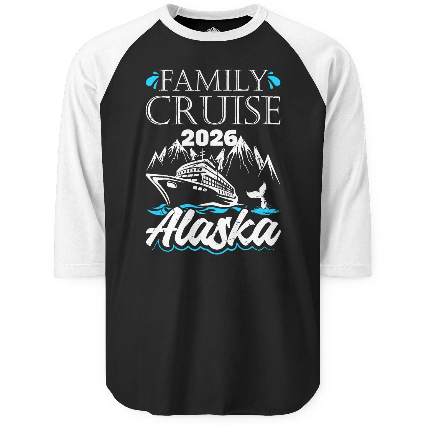 Alaska Family Cruise Shirt 3/4 Sleeve Raglan Shirt – Black/White – Alaska Cruise Shirts