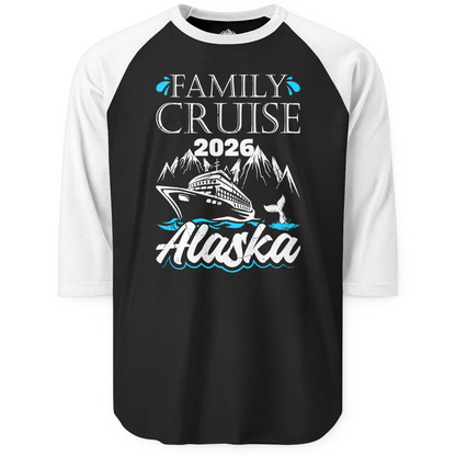 Alaska Family Cruise Shirt 3/4 Sleeve Raglan Shirt – Black/White – Alaska Cruise Shirts