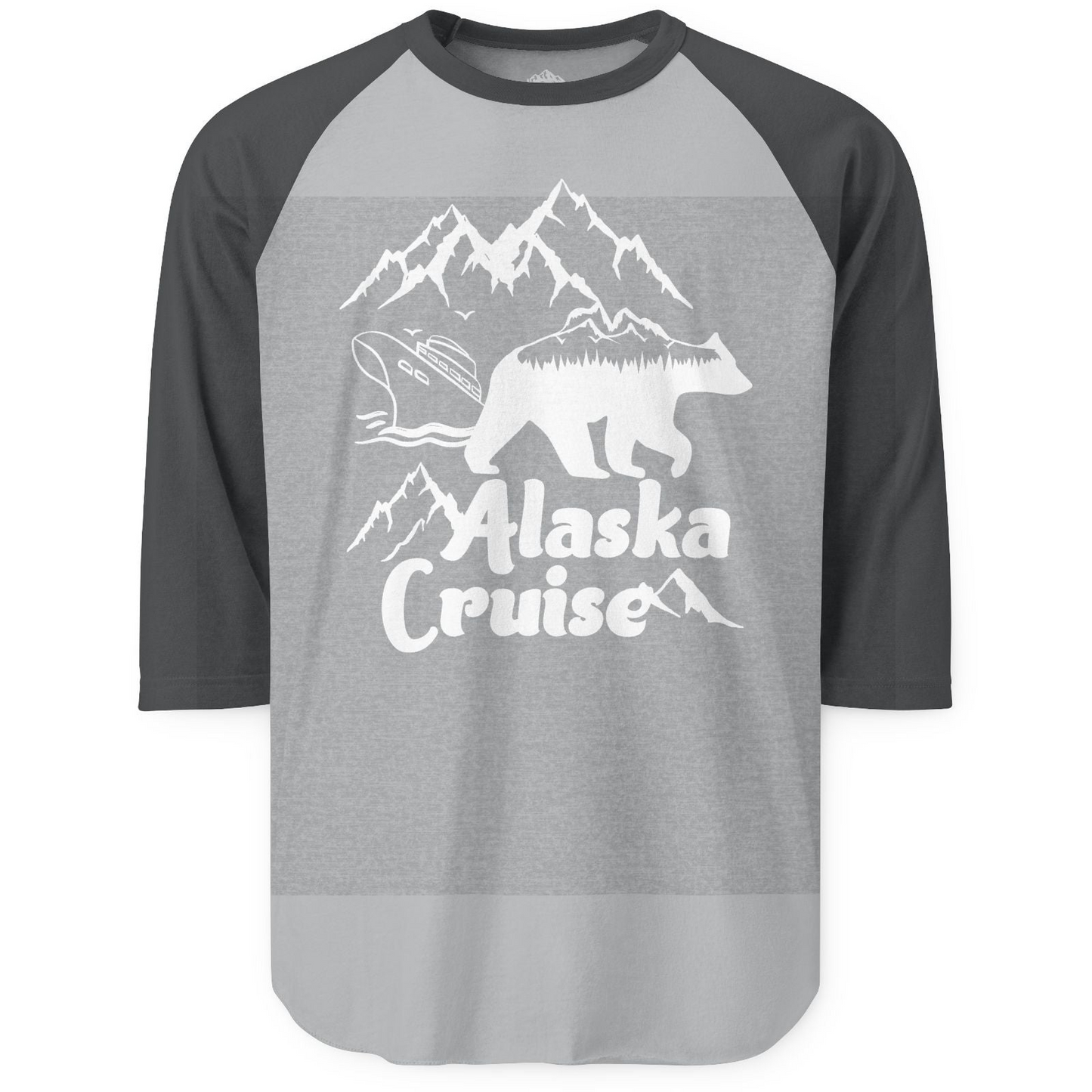 Alaska Cruise Shirt 3/4 Sleeve Raglan Shirt – Heather Grey/Heather Charcoal – Alaska Cruise Shirts