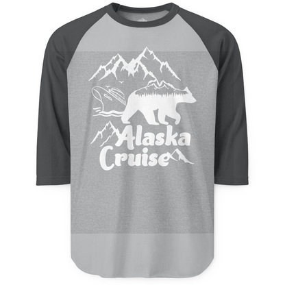 Alaska Cruise Shirt 3/4 Sleeve Raglan Shirt – Heather Grey/Heather Charcoal – Alaska Cruise Shirts