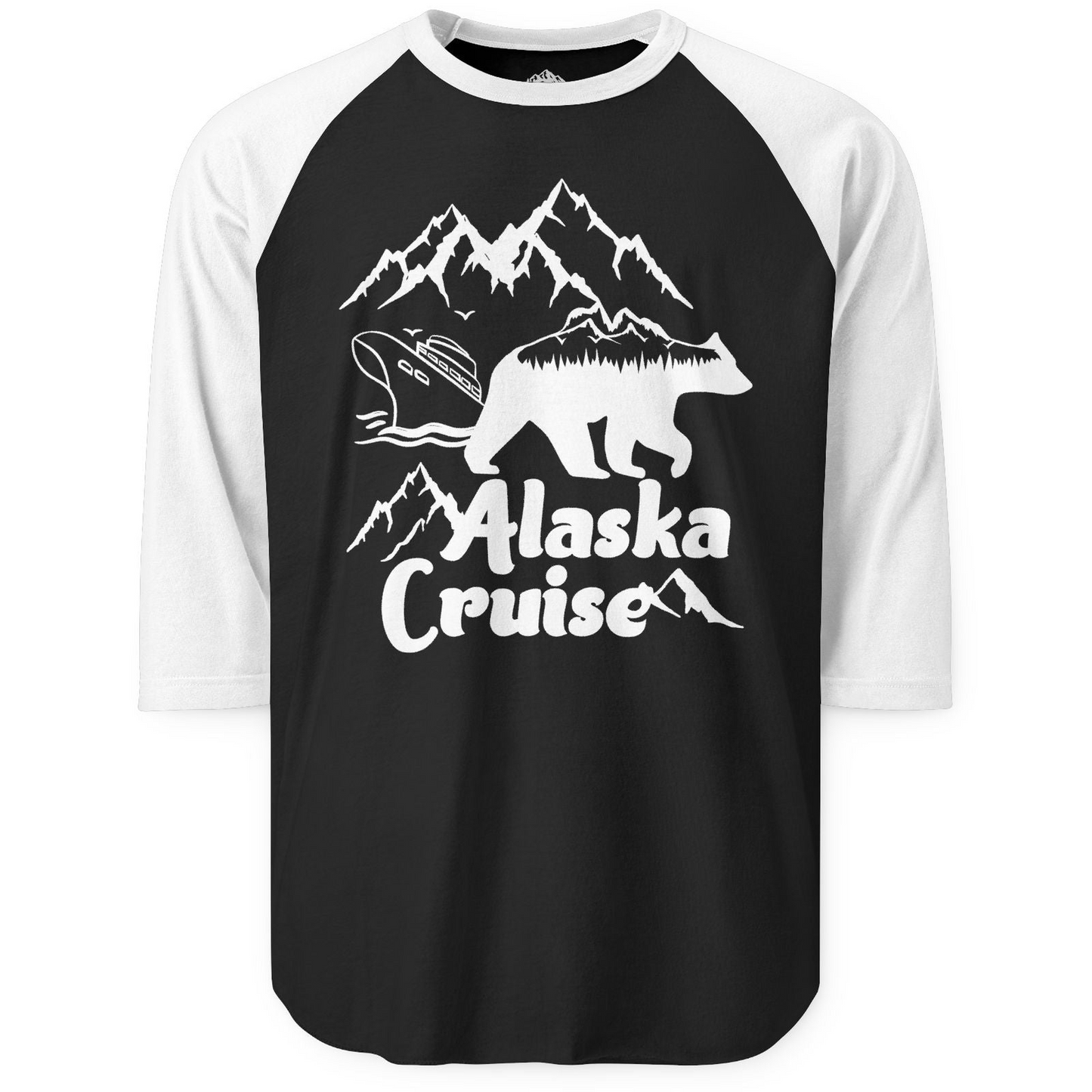 Alaska Cruise Shirt 3/4 Sleeve Raglan Shirt – Black/White – Alaska Cruise Shirts