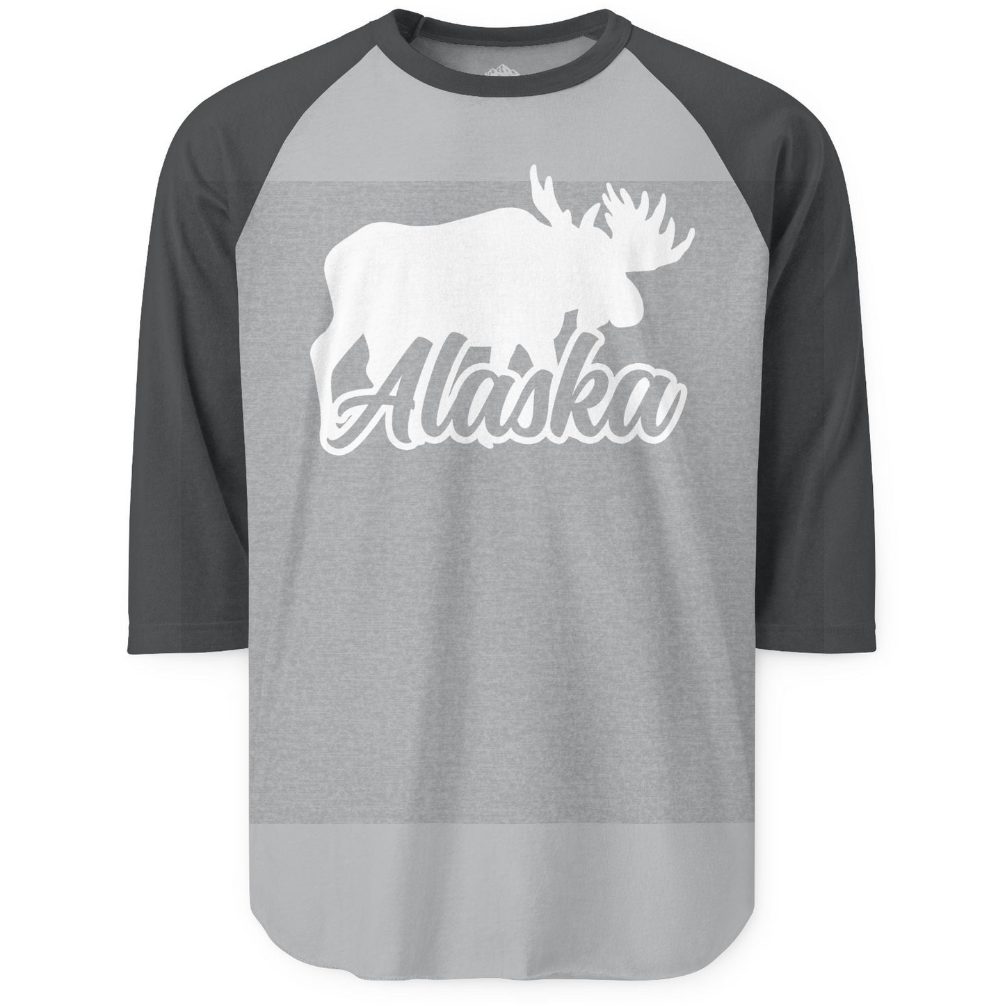 Alaska Moose Wildlife Silhouette Shirt 3/4 Sleeve Raglan Shirt – Heather Grey/Heather Charcoal – Alaska Cruise Shirts